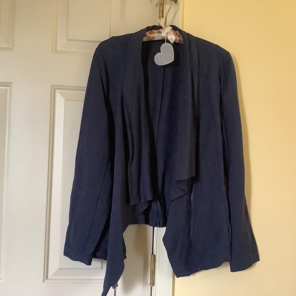 H by Halston Draped Zip Front Linen Blend Blazer Navy SZ 14 - Picture 6 of 16